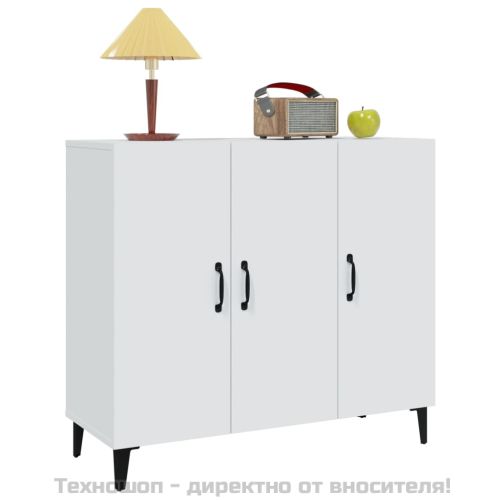Сайдборд, бял, 90x34x80 см, инженерно дърво