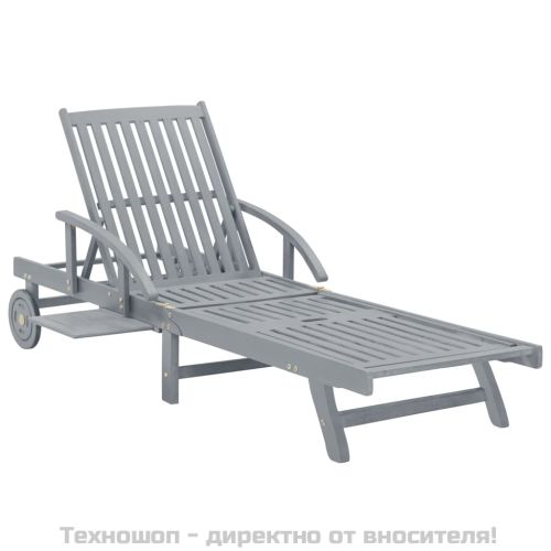 Градински шезлонг, сив, акациево дърво масив
