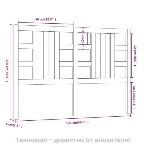Горна табла за легло, сива, 126x4x100 см, бор масив