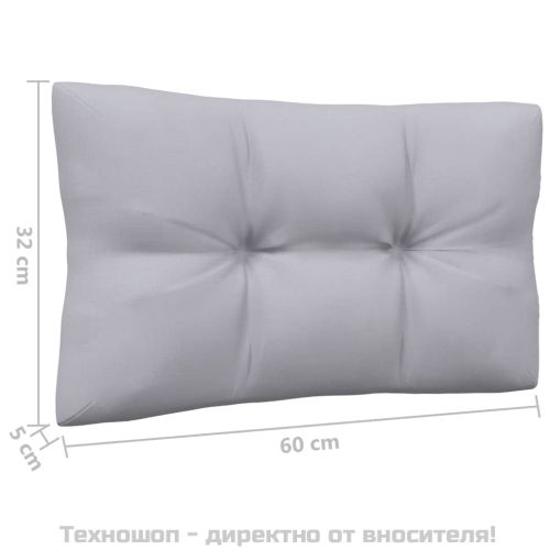 Градински среден диван със сиви възглавници, бор масив