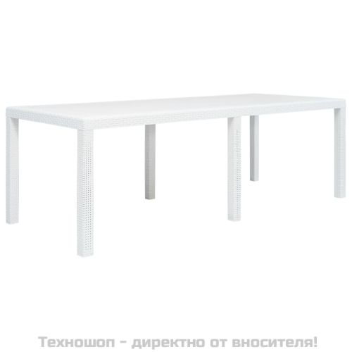 Градинска маса, бяла, 220x90x72 см, пластмаса, ратанов вид