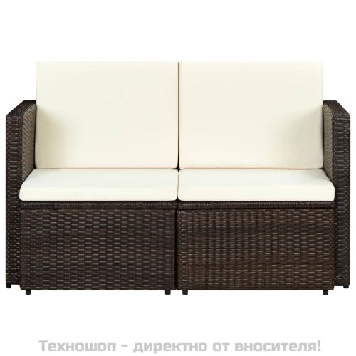 2-местен градински диван с възглавници, кафяв, полиратан