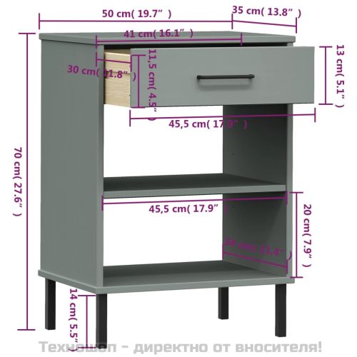 Конзолно шкафче с метални крака сива бор масив OSLO