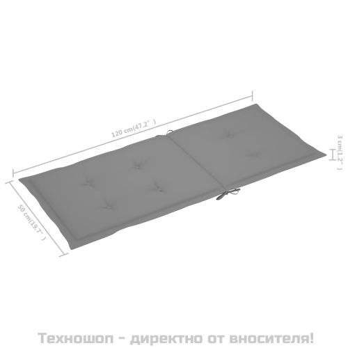Възглавници за стол с облегалка 2 бр сиви 120x50x3 см плат