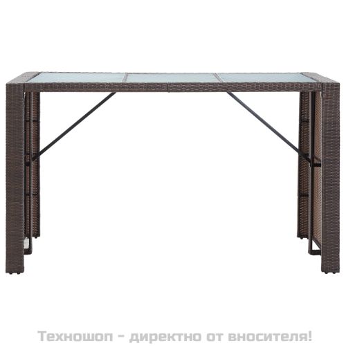 Градински бар комплект с възглавници, 7 части, полиратан, кафяв