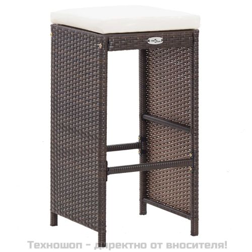 Градински бар комплект с възглавници, 7 части, полиратан, кафяв