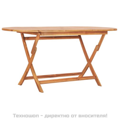 Градински трапезен комплект, сгъваем, 7 части, тик масив