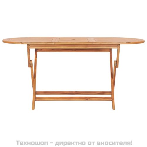 Градински трапезен комплект, сгъваем, 7 части, тик масив