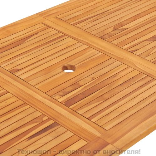 Градински трапезен комплект, сгъваем, 7 части, тик масив