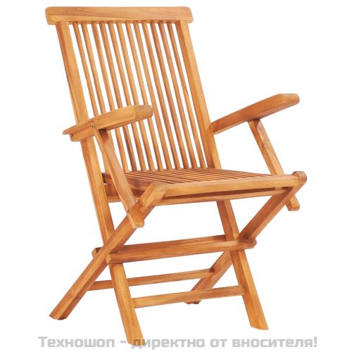 Градински трапезен комплект, сгъваем, 7 части, тик масив