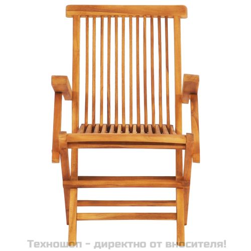 Градински трапезен комплект, сгъваем, 7 части, тик масив