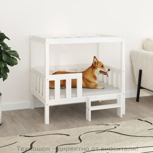 Кучешко легло, бяло, 95,5x73,5x90 см, борова дървесина масив