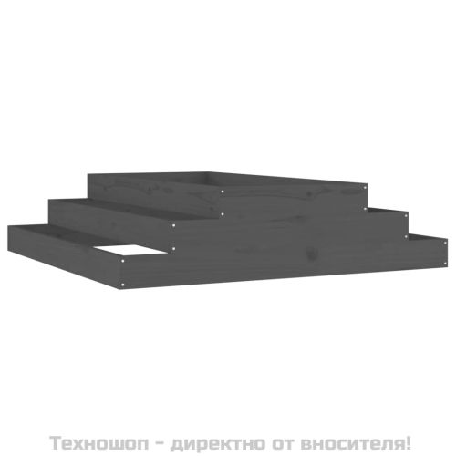 Плантер, сив, 110x110x27 см, борово дърво масив
