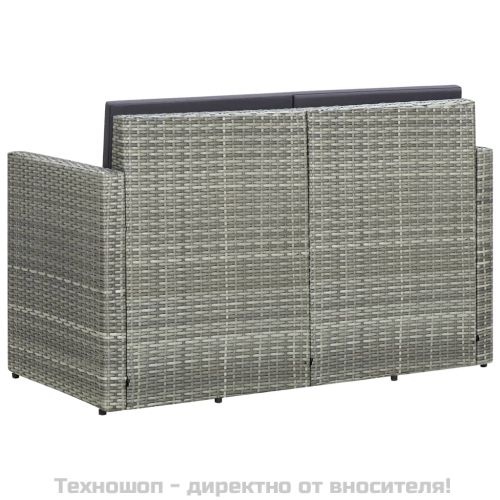 2-местен градински диван с възглавници, сив, полиратан