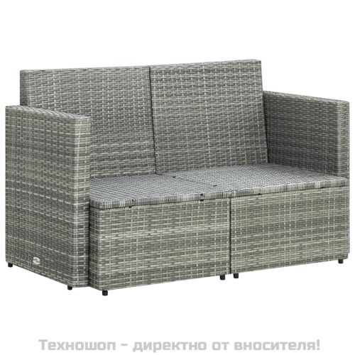 2-местен градински диван с възглавници, сив, полиратан
