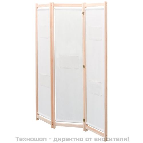 Параван за стая, 3 панела, кремав, 120x170x4 cм, текстил