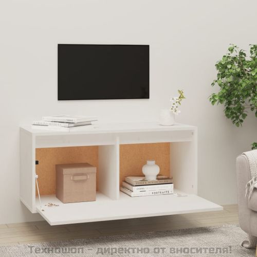 Стенен шкаф, бял, 80x30x35 см, борово дърво масив