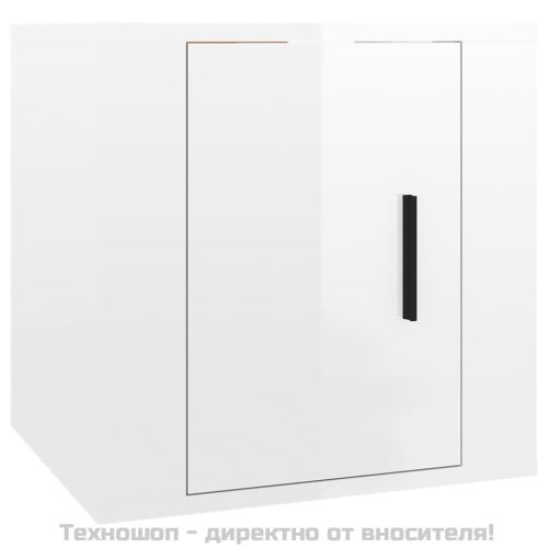 ТВ шкаф за стенен монтаж, бял гланц, 40x34,5x40 см