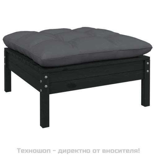 Градинска табуретка с възглавница антрацит, черна, бор масив