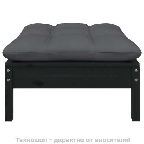Градинска табуретка с възглавница антрацит, черна, бор масив