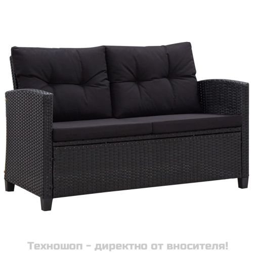 Градински комплект с възглавници, 6 части, полиратан, черен