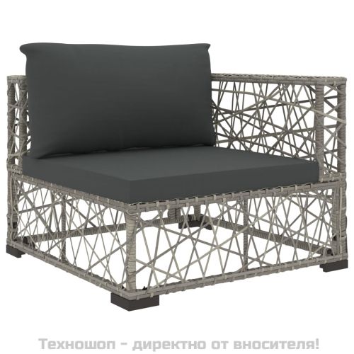 Градински комплект с възглавници, 6 части, полиратан, сив