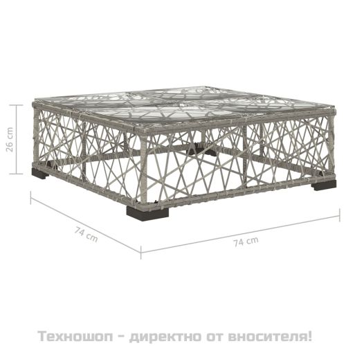 Градински комплект с възглавници, 6 части, полиратан, сив