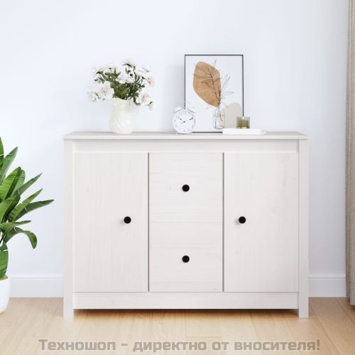 Сайдборд, бял, 100x35x74 см, бор масив