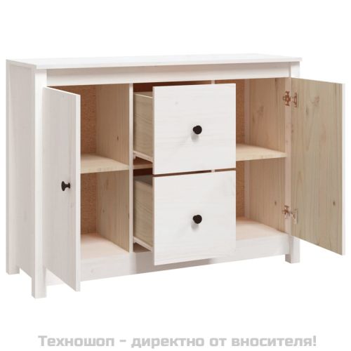 Сайдборд, бял, 100x35x74 см, бор масив