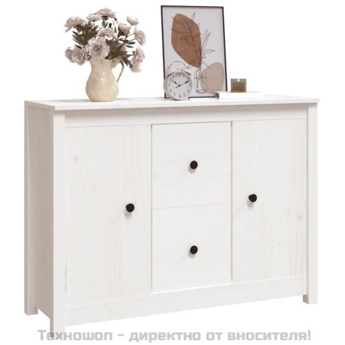 Сайдборд, бял, 100x35x74 см, бор масив