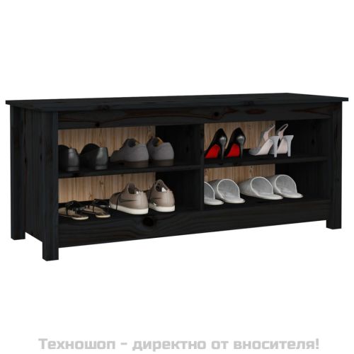 Пейка за обувки черна 110x38x45,5 см масивна борова дървесина
