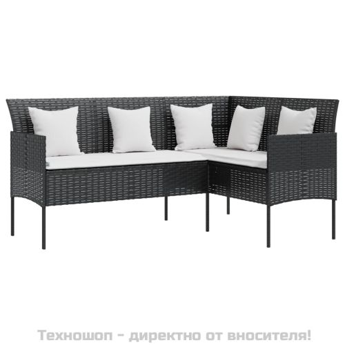 Комплект Г-образно канапе с възглавници 5 части черен полиратан