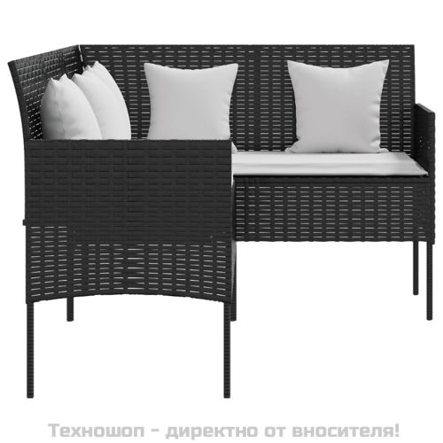 Комплект Г-образно канапе с възглавници 5 части черен полиратан