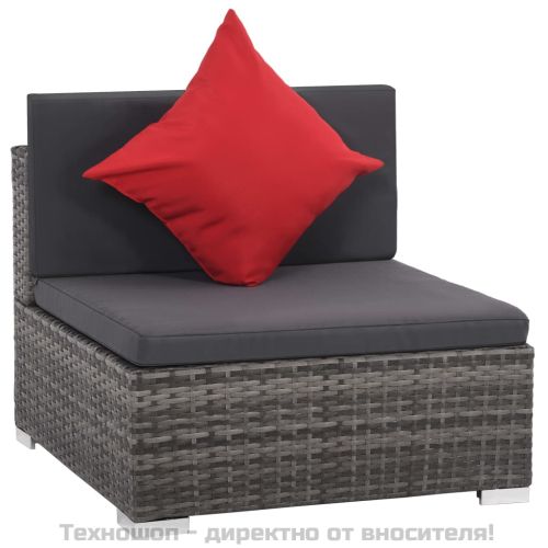 Градински комплект с възглавници, 8 части, полиратан, сив