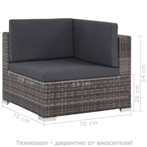 Градински комплект с възглавници, 8 части, полиратан, сив