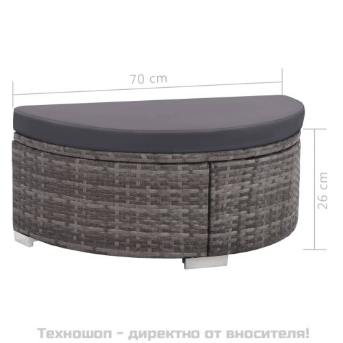 Градински комплект с възглавници, 8 части, полиратан, сив