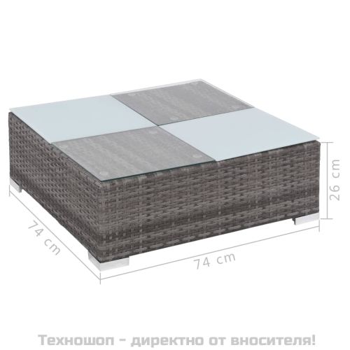 Градински комплект с възглавници, 8 части, полиратан, сив