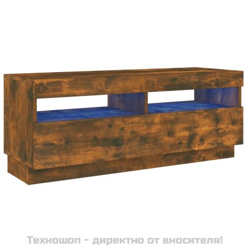 ТВ шкаф с LED осветление, опушен дъб, 100x35x40 см