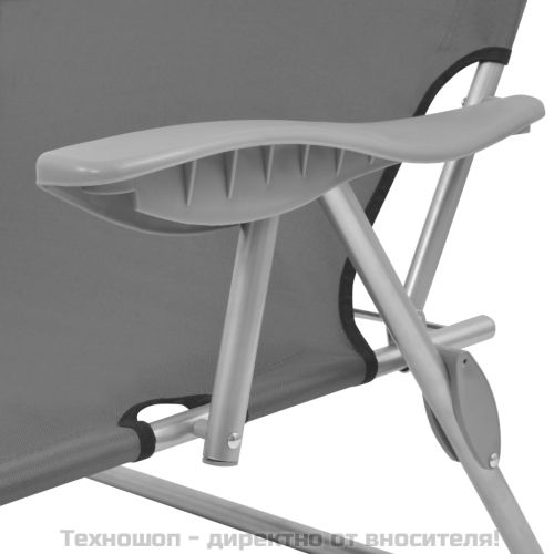 Шезлонг с козирка, стомана, сив