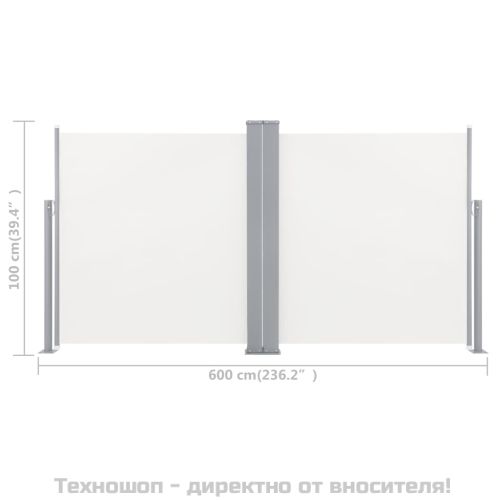 Прибираща се странична тента, кремава, 100x600 см