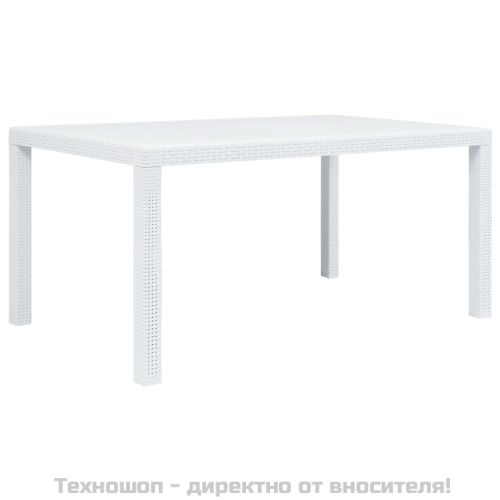 Градинска маса, 150x90x72 см, пластмаса, ратанов вид, бяла