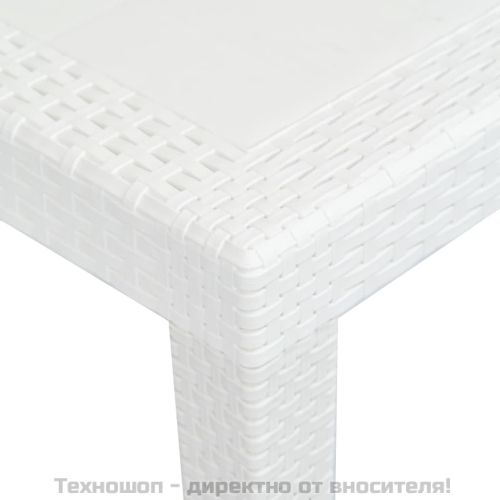 Градинска маса, 150x90x72 см, пластмаса, ратанов вид, бяла