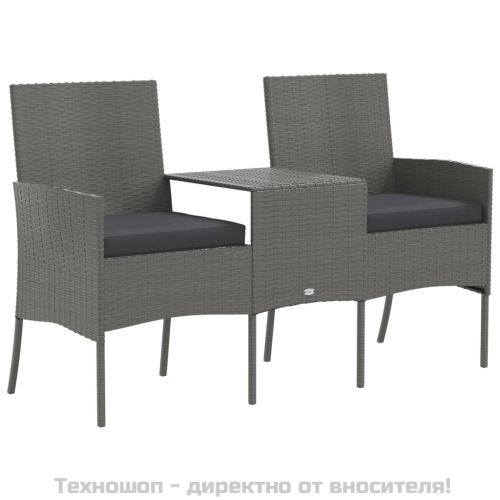 2-местен градински диван с чаена масичка, полиратан, антрацит