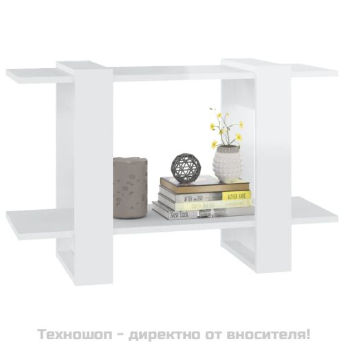 Библиотека/разделител за стая, бял гланц, 80x30x51 см