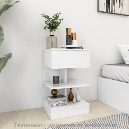 Нощни шкафчета, 2 бр, бял гланц, 40x35x65 см