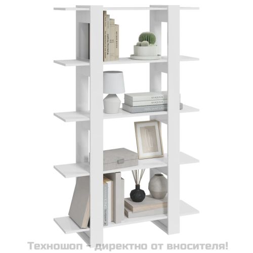 Библиотека/разделител за стая, бял гланц, 100x30x160 см