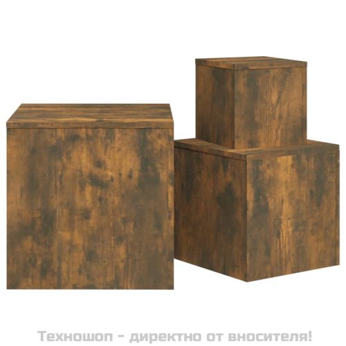 Странични маси, 3 бр, опушен дъб, инженерно дърво