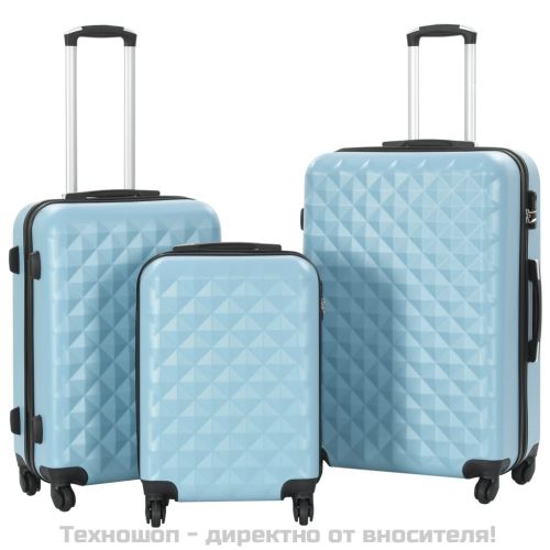 Комплект твърди куфари с колелца, 3 бр, сини, ABS