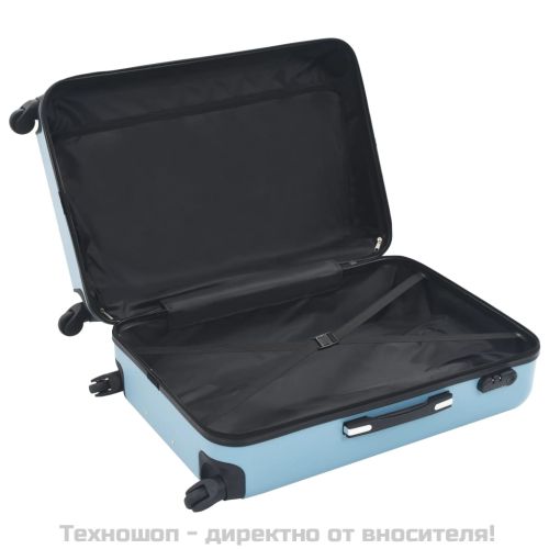 Комплект твърди куфари с колелца, 3 бр, сини, ABS