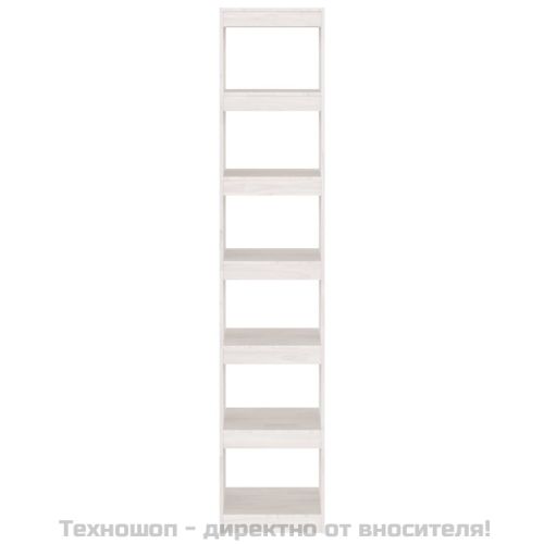 Библиотека/разделител за стая, бяла, 40x30x199 см, бор масив